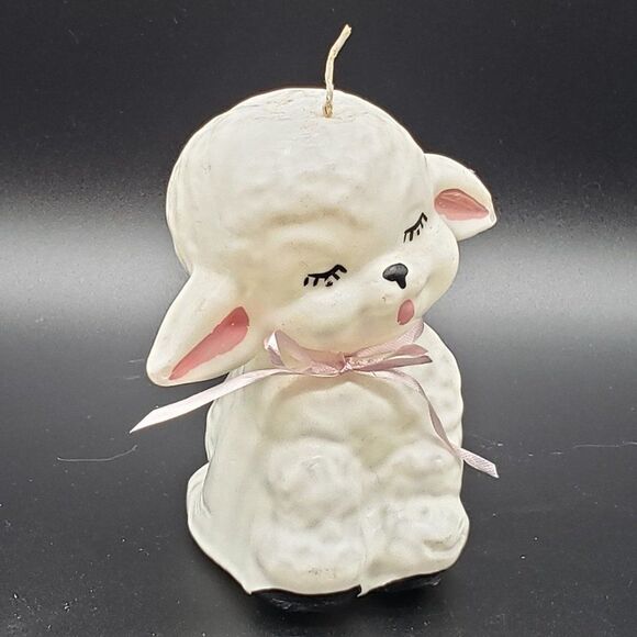 White Pink Black Vintage Baby Lamb or Sheep Shaped Unscented Waxed Candle - Picture 4 of 12